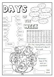 days of the week esl worksheet by makigi
