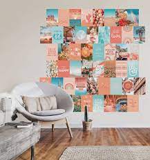 50 Printed 8x10 Peach And Teal Aesthetic Wall Collage Kit Vsco Orange Photo Collage Boho Wall Art Set