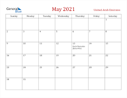 Calendars are great to keep you updated about dates and important events coming ahead. May 2021 Calendar United Arab Emirates