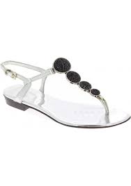 Barbara Bui Womens Flat Sandals With Crystals In Silver Laminated Leather
