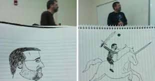 bored student doodles his professor for