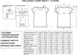 Girls Top Sizes And Garment Sketch For Production