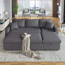 Allen Grey Linen Modern Living Room Corner Sectional Sofa Gray