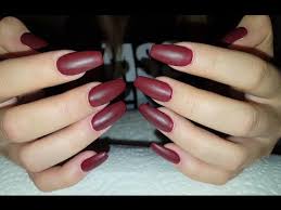Need to get your acrylic nails off, but don't have the time or patience to go to the salon? Matte Deep Burgundy Nails Long Coffin Shaped Acrylic Nails With Madam Glam Gel Polish Youtube