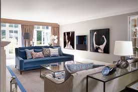 room around a blue sofa