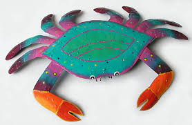 Hand Painted Metal Crab Crab Wall