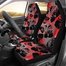 Red Skulls Black Car Seat Covers Pair 2