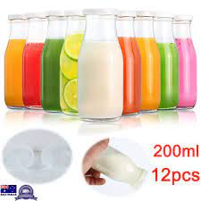 12pcs Glass Milk Bottle 200ml Clear