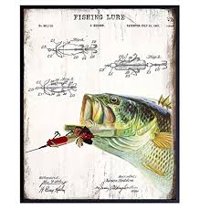 Rustic Fish Wall Art Bass Lure Patent