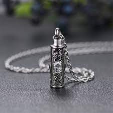 embossed cylinder crystal urn necklace