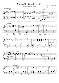 Q et et 0 et et 9 et et 8 9 g 0j g qf et et 0 et g etj g. Merry Go Round Of Life Howl S Moving Castle Piano Tutorial Sheet Music For Piano Solo Musescore Com