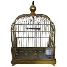 Brass Bird Cage With Etched Glass At