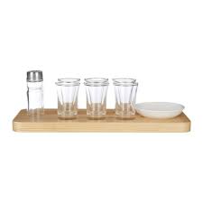 tequila shot glass set with wooden tray