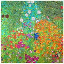 Gustav Klimt Flower Garden Cotton Panel Fabric Green 140cm