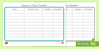 Classroom Chore Checklist Cleaning Schedule Daily Weekly