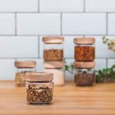 Set Of 6 Spice Jars With Wooden Lids