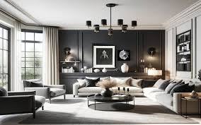 Living Room Black Accent Wall Design