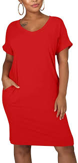 Buy cailami Women's Summer V Neck Short Sleeve Midi Tshirt Dresses Casual  Tunic Dress with Pockets Online at Lowest Price in Nigeria. B08BZ2D19J
