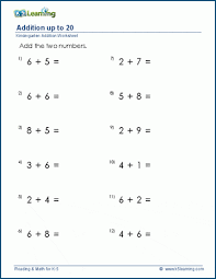 Single Digit Addition To 20 Worksheets