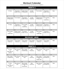exercise or workout calendar templates