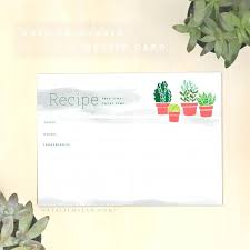 Succulent Free Recipe Cards Printable Front Web 5 X 7 Card Template