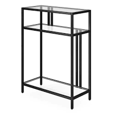 Cortland 22 Console Table Blackened Bronze With Glass Shelves