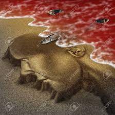 3dイラストスタイルの致命的な自然毒性藻類の概念としての海または海の危険な自然毒素としての赤潮ビーチの人間の健康被害警告の概念。の写真素材・画像素材  Image 114513714