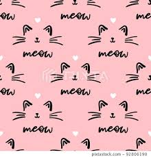 pink cat seamless pattern meow and cat