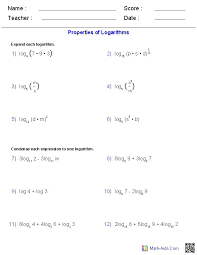 Logarithmic Functions Worksheets