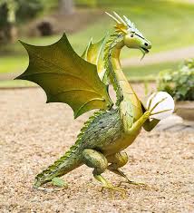 Green Dragon Garden Statue With Solar