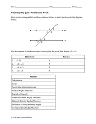 This download includes a special powerpoint which allows individual questions to be enlarged and answers to questions to be revealed one at a time. Geometry Eoc Quiz Parallel Lines Proofs Bundle By Math Solutions Infinity