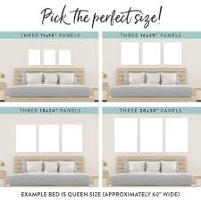 three 16 x 20 pictures above queen bed
