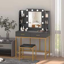 vanity table with lighted mirror