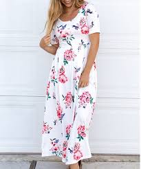 Tickled Teal White Pink Floral Maxi Dress Women