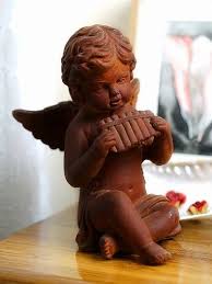 Clay Cement Rustic Angel Playing