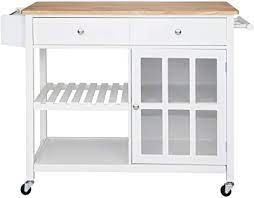 How big is a wayfair kitchen island and cart? Amazon Com Vingli Kitchen Island Rolling Utility Trolley White Coffee Bar Cabinet Cart With Tempered Glass Door Drawer Open Storage Shelves Towel Handle Spice Rack And Solid Wood Toptable Kitchen Islands
