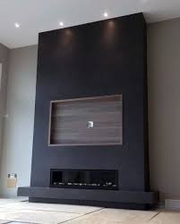 Black Fireplace Wall With Built In Wood