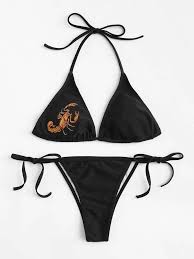 Embroidered Scorpion Top With Self Tie Side Bikini