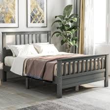 full wood platform bed with headboard