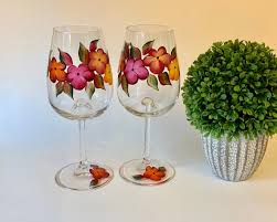 Painted Crystal Wine Glasses Fall