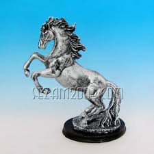 silver horse on two legs polyresin figure
