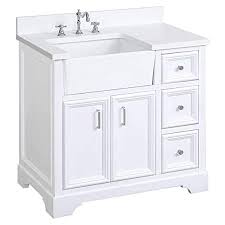 It most often is associated with bathroom decor, comes with at least one sink, and typically is made of wood with a distressed finish to it. Amazon Com Zelda 36 Inch Bathroom Vanity Quartz White Includes White Cabinet With Stunning Quartz Countertop And White Ceramic Farmhouse Apron Sink Kitchen Dining