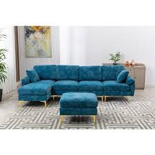 Polyester L Shaped Sofa With 1 Ottoman
