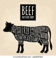 Cuts Of Cow Meat Beef Handwriting Lettering Vintage Vector Engraving