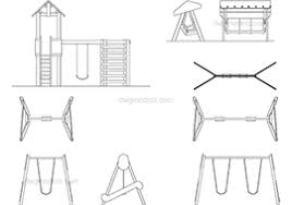 Children's playground, a sandbox, slides, swings, benches and other playground equipment. Playground Dwg Models Free Download