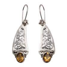 925 silver vine motif dangle earrings