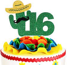 Stunning mexican table decorations with piñatas. Fiesta 16th Birthday Cake Topper Green Glitter Mexican Fiesta Cake Supplies Cheers To Sweet 16 Boys Girls Sixteen Years Old Birthday Party Decoration Amazon Ae Grocery