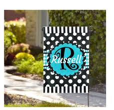 Monogram Initial Flag Black Polka Dot