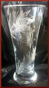 Peacock Feather Etched Glass Glas