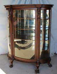 antique curved gl oak china cabinet